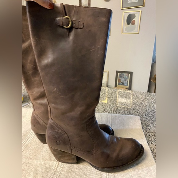 Born heeled knee /shin high boot brown leather Sz 11